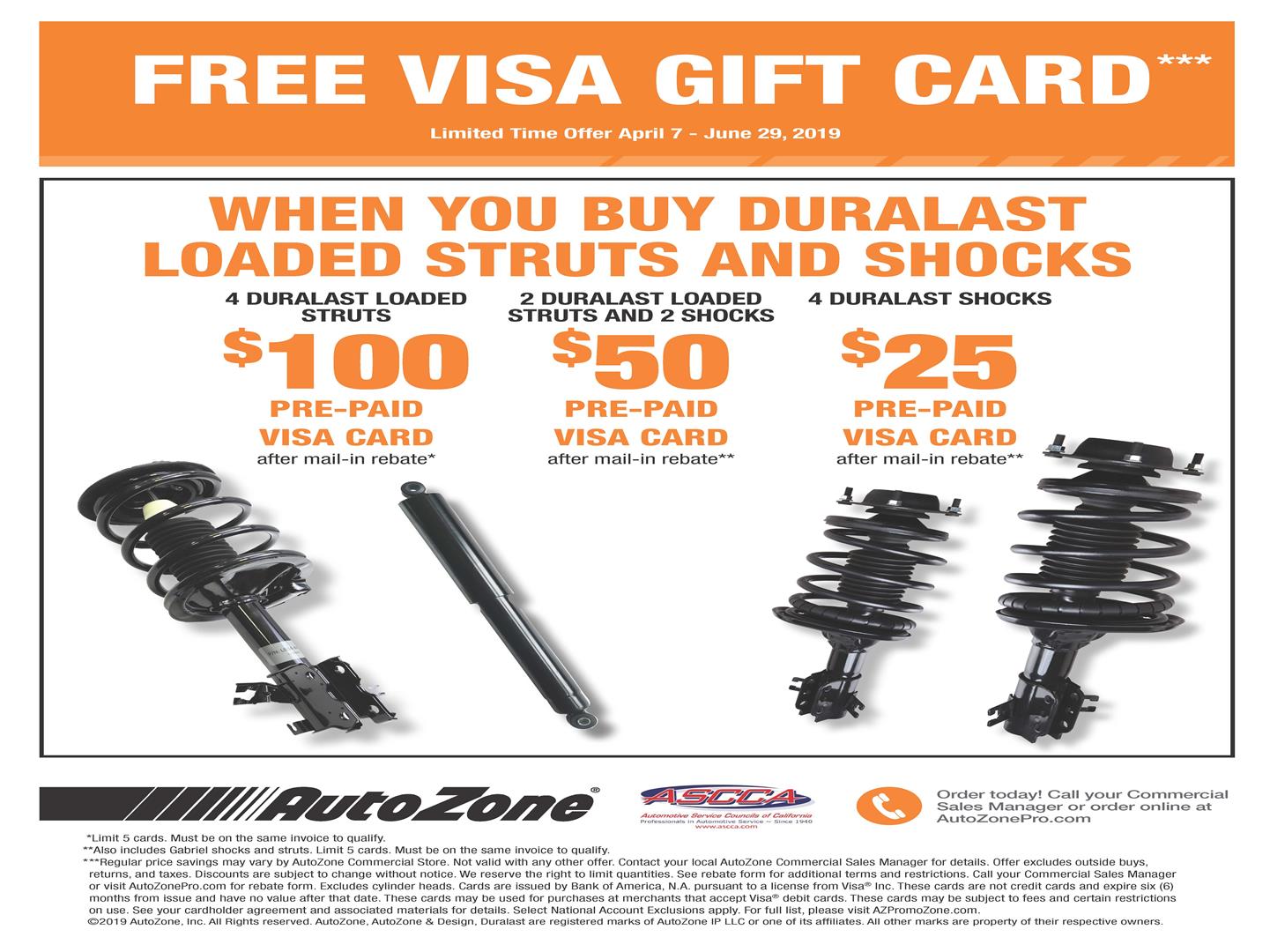 Autozone Free Visa Gift Card When You Buy Duralast Loaded Struts and Shocks